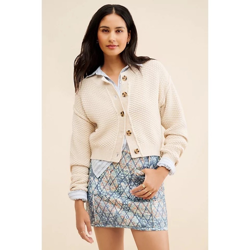 FREE PEOPLE Darla Quilted Mini Skirt Pockets Smoky Combo Tapestry Blue Size 2